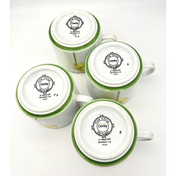 Four Vintage Denby Cups Quadrille Pattern Poppy Floral Made in Portugal 1974 - Picture 7 of 8